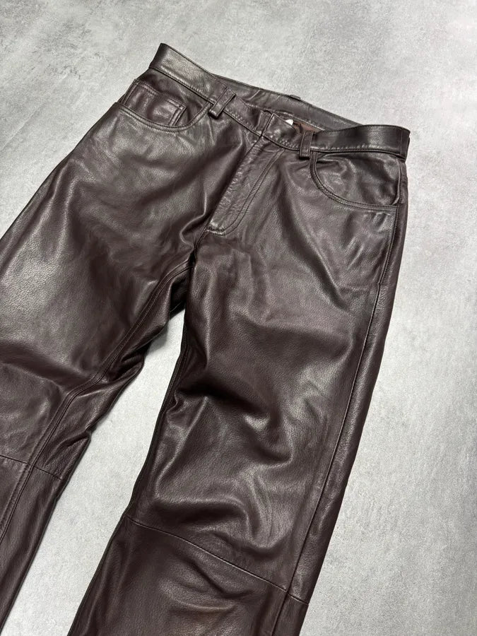 1990s Dolce & Gabbana Brown Leather Pants bkXAIlV 1