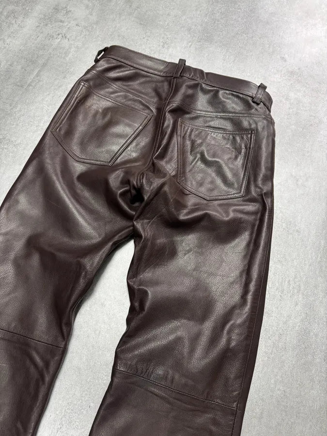 1990s Dolce & Gabbana Brown Leather Pants bkXAIlV 2