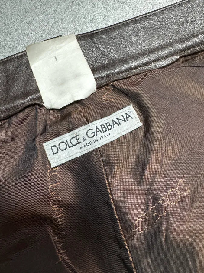 1990s Dolce & Gabbana Brown Leather Pants bkXAIlV 3