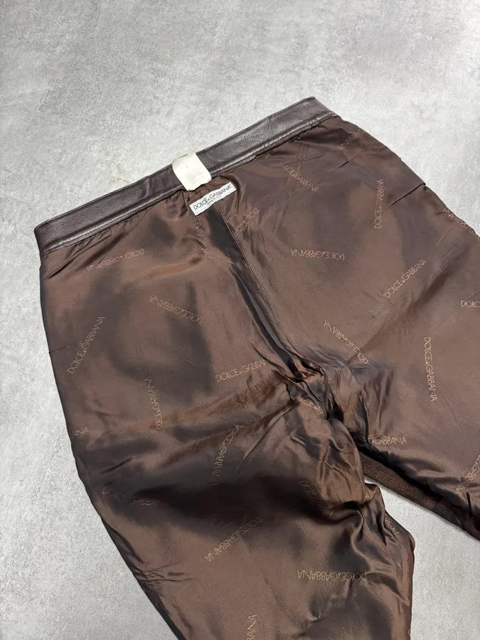 1990s Dolce & Gabbana Brown Leather Pants bkXAIlV 4