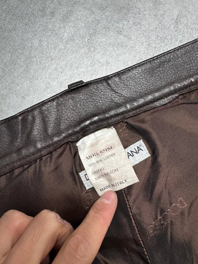 1990s Dolce & Gabbana Brown Leather Pants bkXAIlV 6