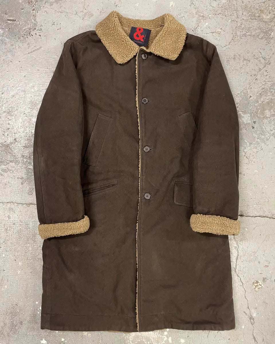 1990s Dolce & Gabbana Brown Long Shearling Jacket (L) 0