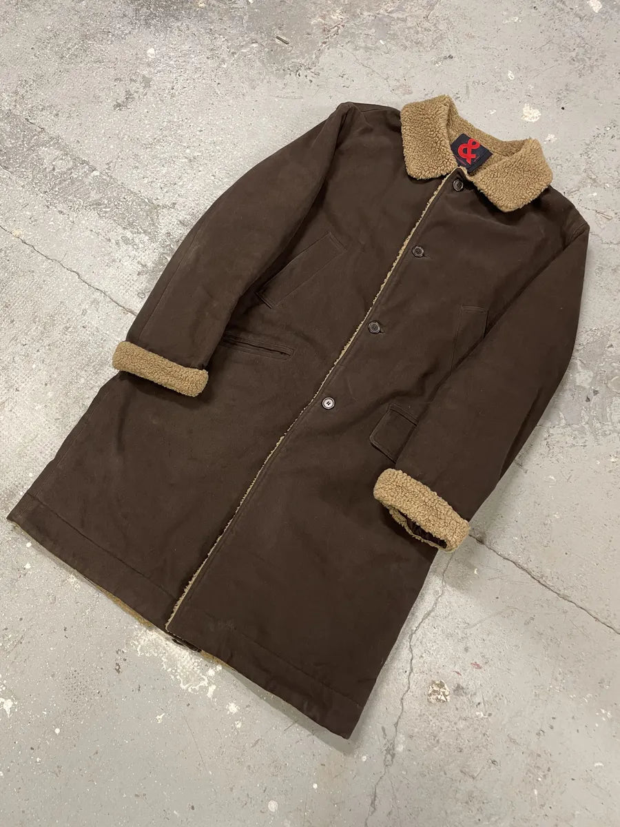 1990s Dolce & Gabbana Brown Long Shearling Jacket (L) 2