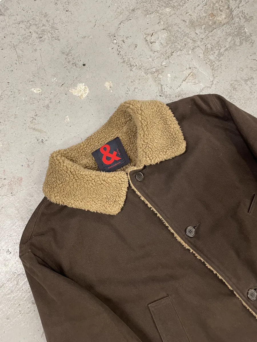 1990s Dolce & Gabbana Brown Long Shearling Jacket (L) 4