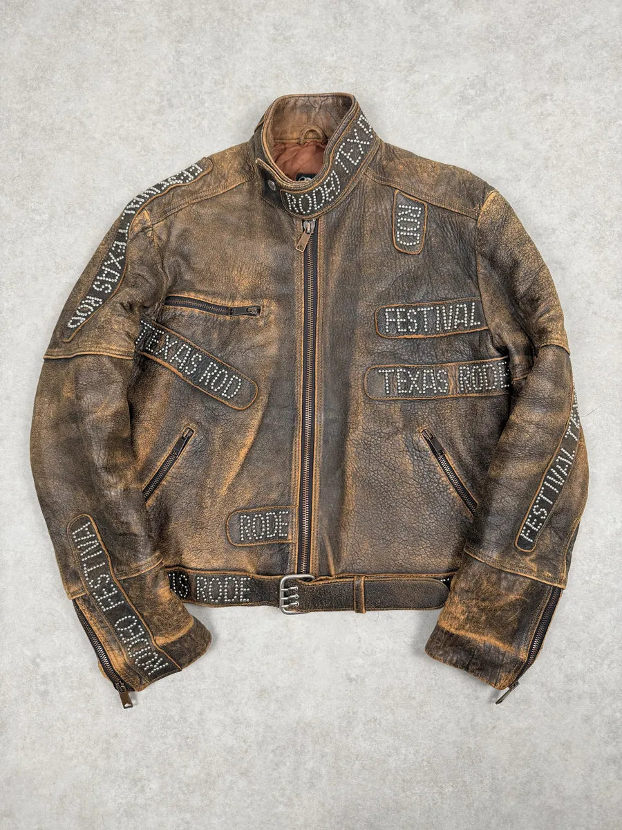 1990s Dolce & Gabbana Brown Rodeo Texas Studded Leather Jacket RkSAXHN 0
