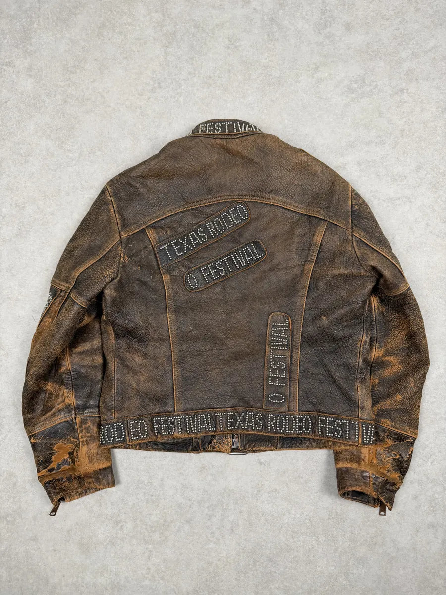1990s Dolce & Gabbana Brown Rodeo Texas Studded Leather Jacket RkSAXHN 1