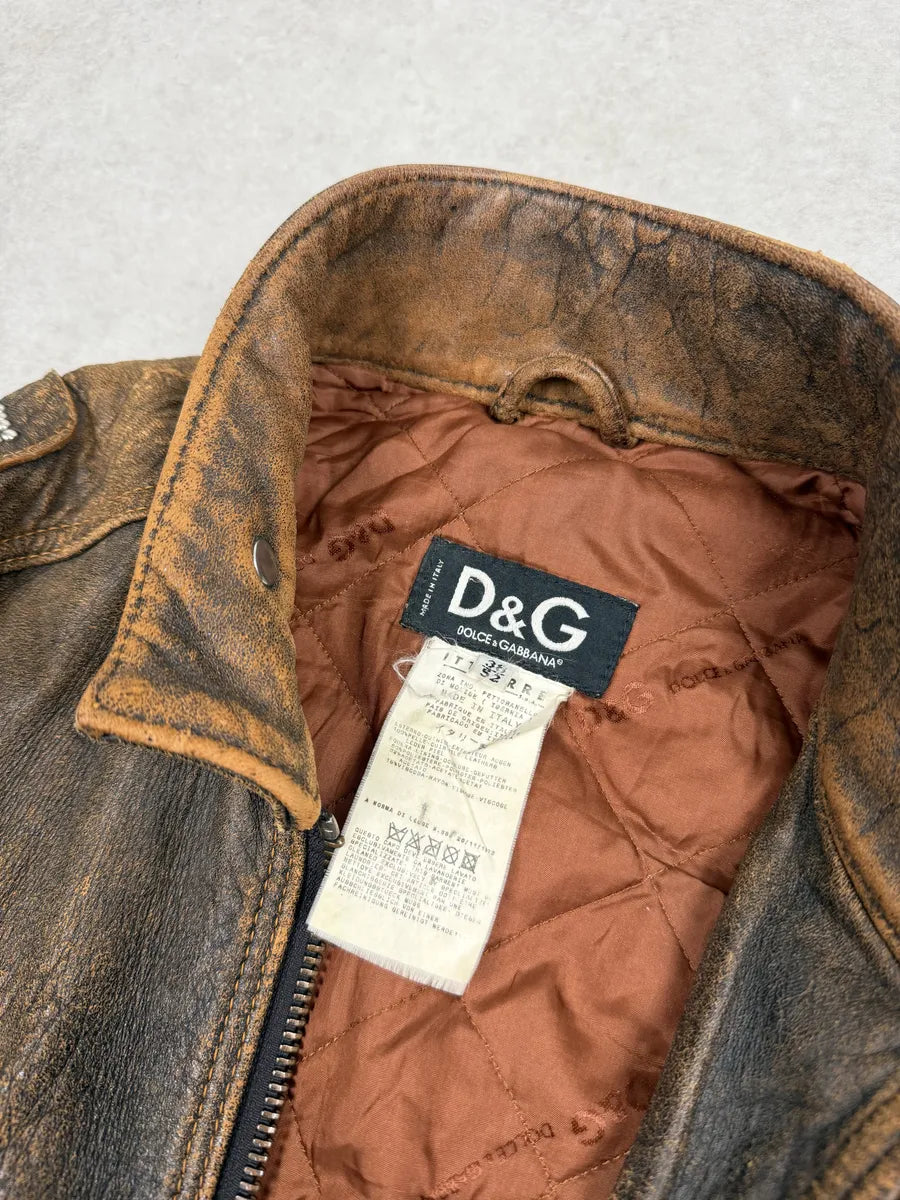 1990s Dolce & Gabbana Brown Rodeo Texas Studded Leather Jacket RkSAXHN 10