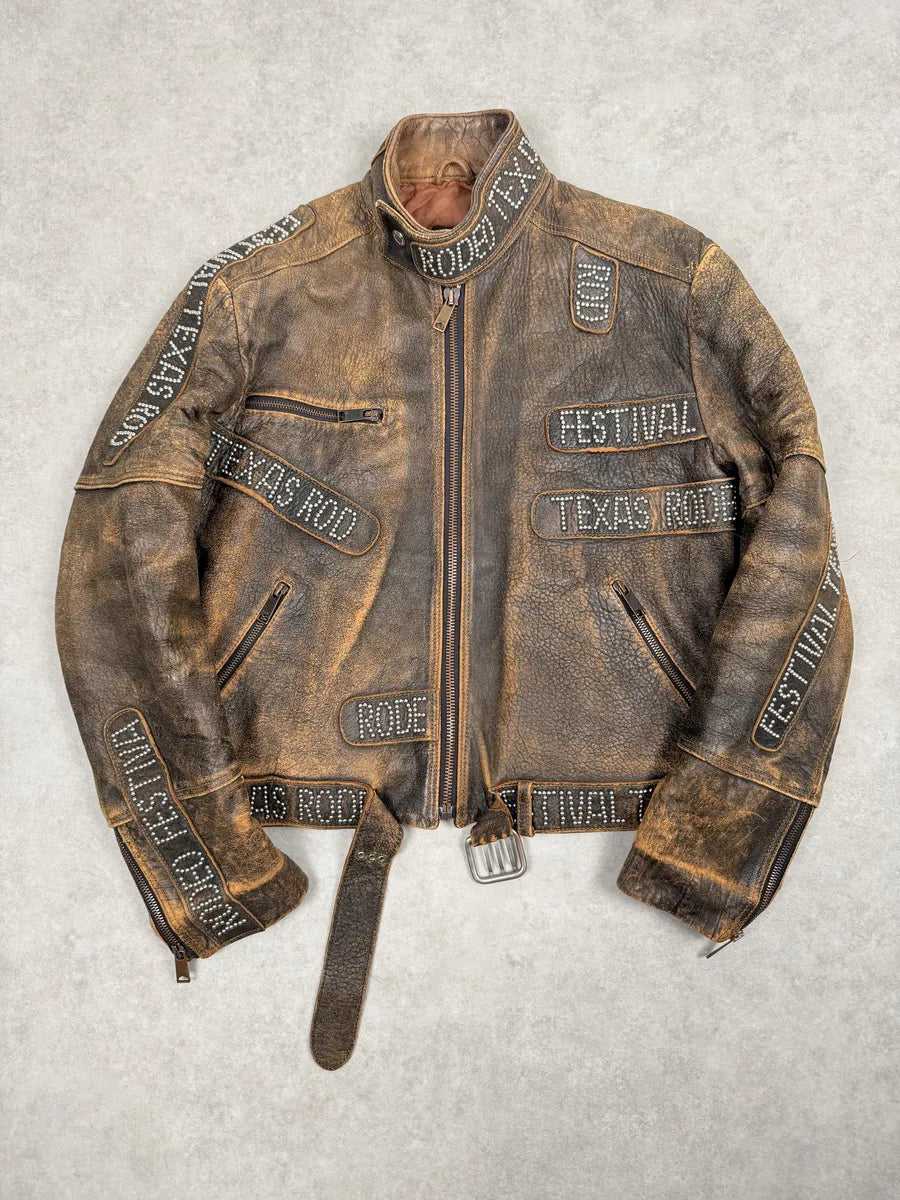 1990s Dolce & Gabbana Brown Rodeo Texas Studded Leather Jacket RkSAXHN 2