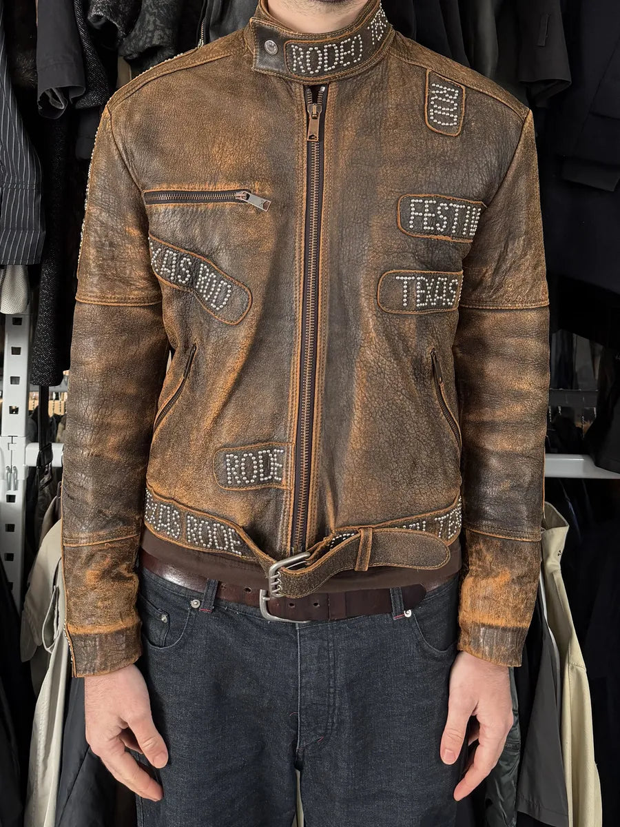 1990s Dolce & Gabbana Brown Rodeo Texas Studded Leather Jacket RkSAXHN 3
