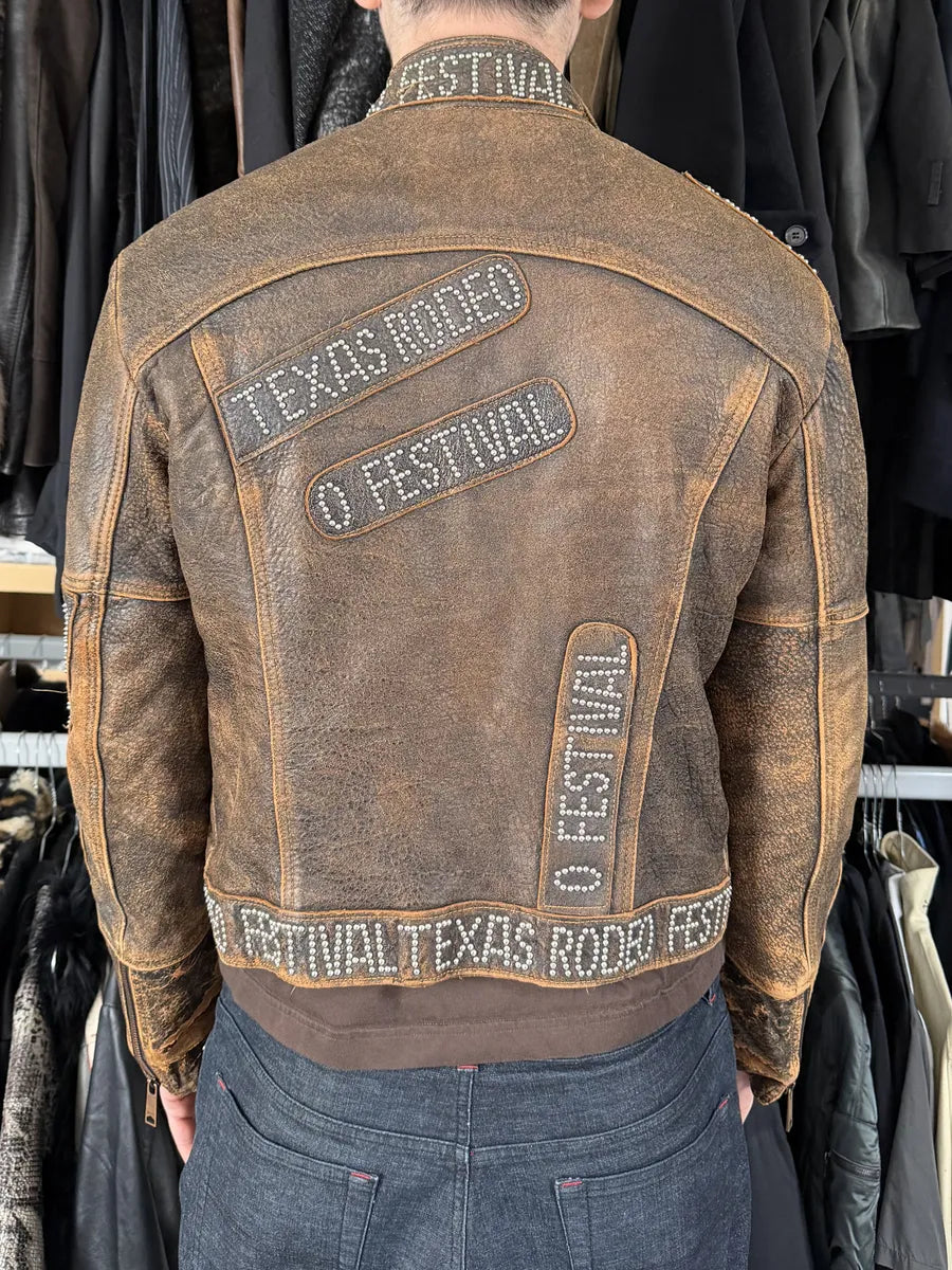1990s Dolce & Gabbana Brown Rodeo Texas Studded Leather Jacket RkSAXHN 4
