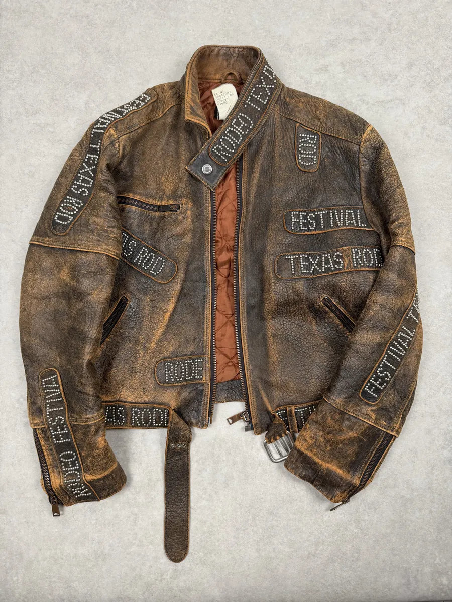 1990s Dolce & Gabbana Brown Rodeo Texas Studded Leather Jacket RkSAXHN 5