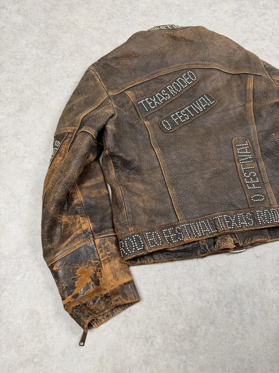 1990s Dolce & Gabbana Brown Rodeo Texas Studded Leather Jacket RkSAXHN 7