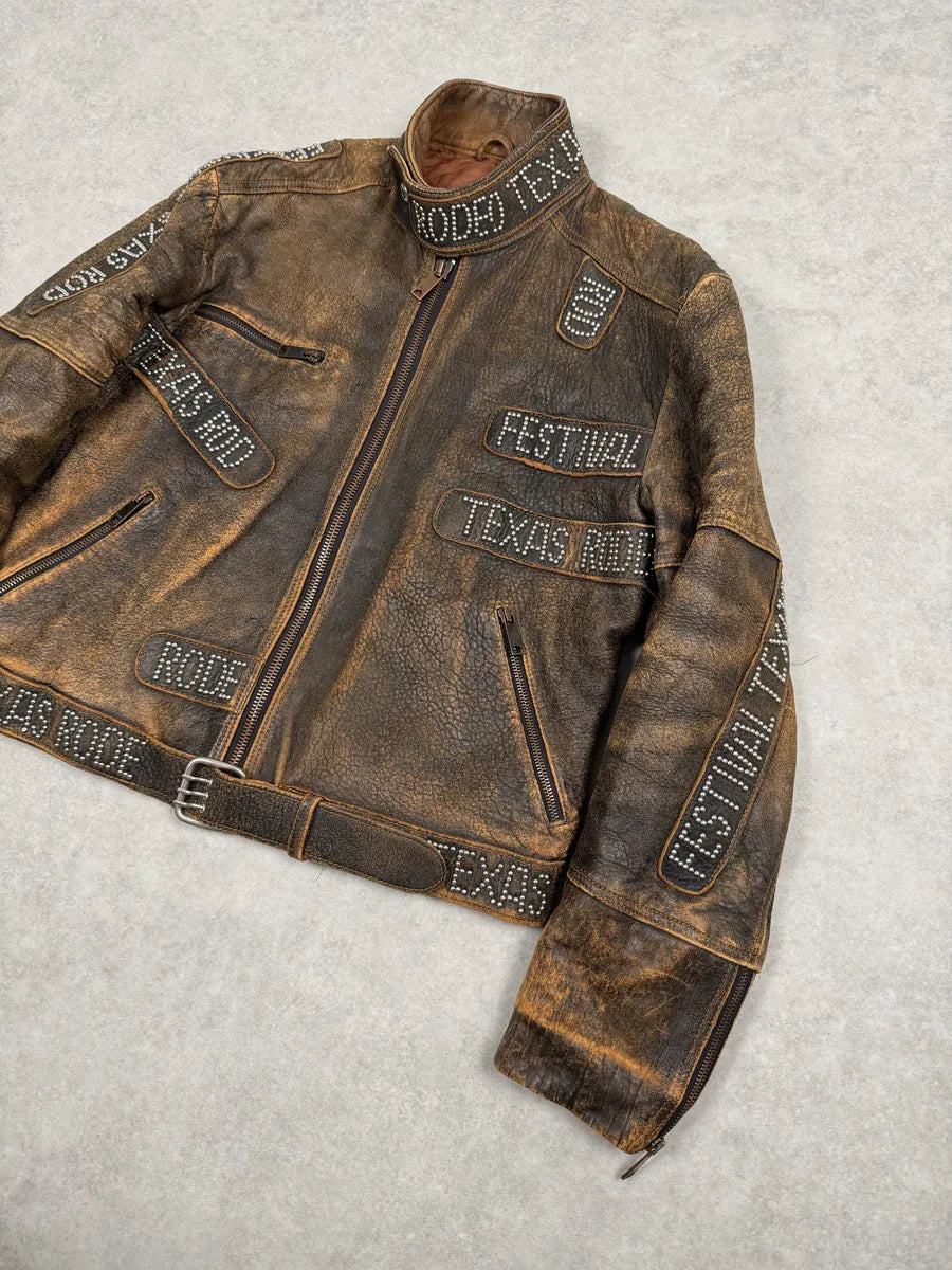 1990s Dolce & Gabbana Brown Rodeo Texas Studded Leather Jacket RkSAXHN 8