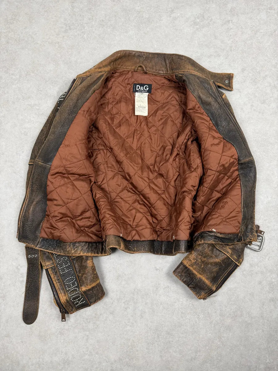 1990s Dolce & Gabbana Brown Rodeo Texas Studded Leather Jacket RkSAXHN 9