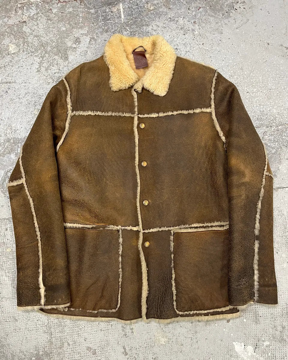 1990s Dolce & Gabbana Brown Shearling Leather Fur Jacket (M) 0