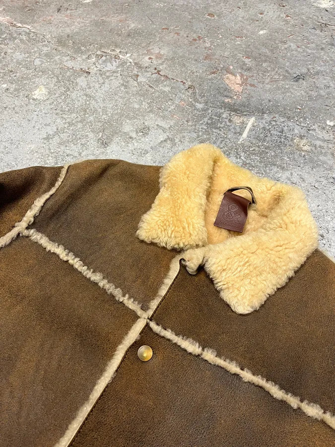1990s Dolce & Gabbana Brown Shearling Leather Fur Jacket (M) 1