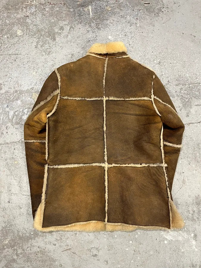 1990s Dolce & Gabbana Brown Shearling Leather Fur Jacket (M) 2