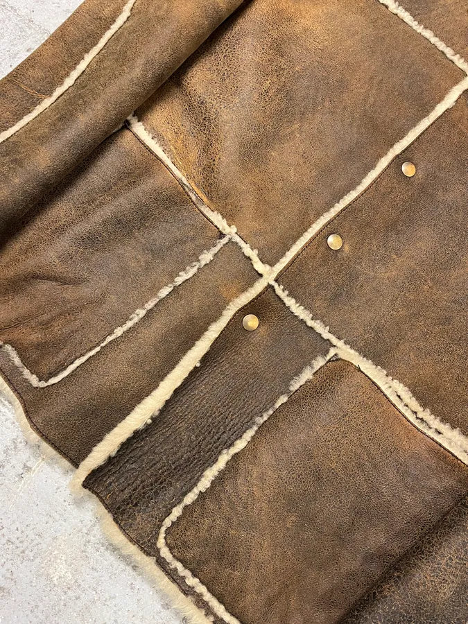 1990s Dolce & Gabbana Brown Shearling Leather Fur Jacket (M) 4