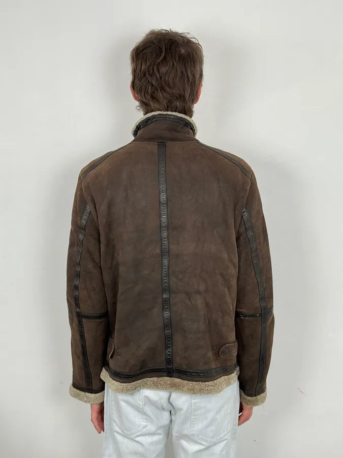 1990s Dolce & Gabbana Brown Shearling Leather Jacket qkpKJgV 2