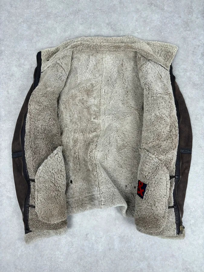 1990s Dolce & Gabbana Brown Shearling Leather Jacket qkpKJgV 6