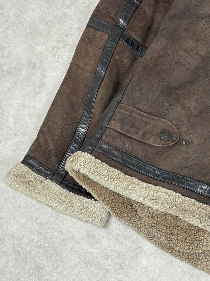 1990s Dolce & Gabbana Brown Shearling Leather Jacket qkpKJgV 10