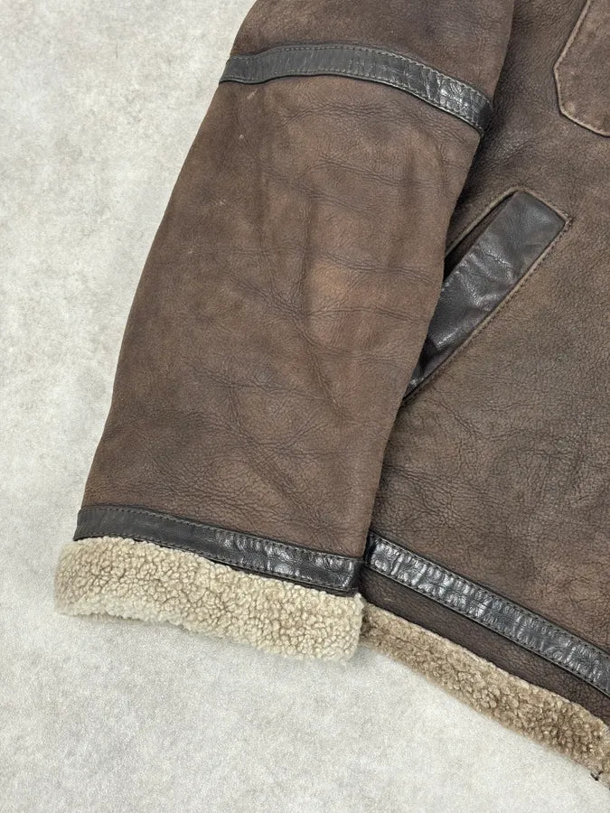 1990s Dolce & Gabbana Brown Shearling Leather Jacket qkpKJgV 9