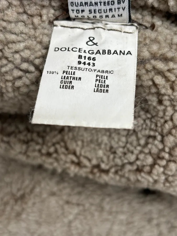 1990s Dolce & Gabbana Brown Shearling Leather Jacket qkpKJgV 14
