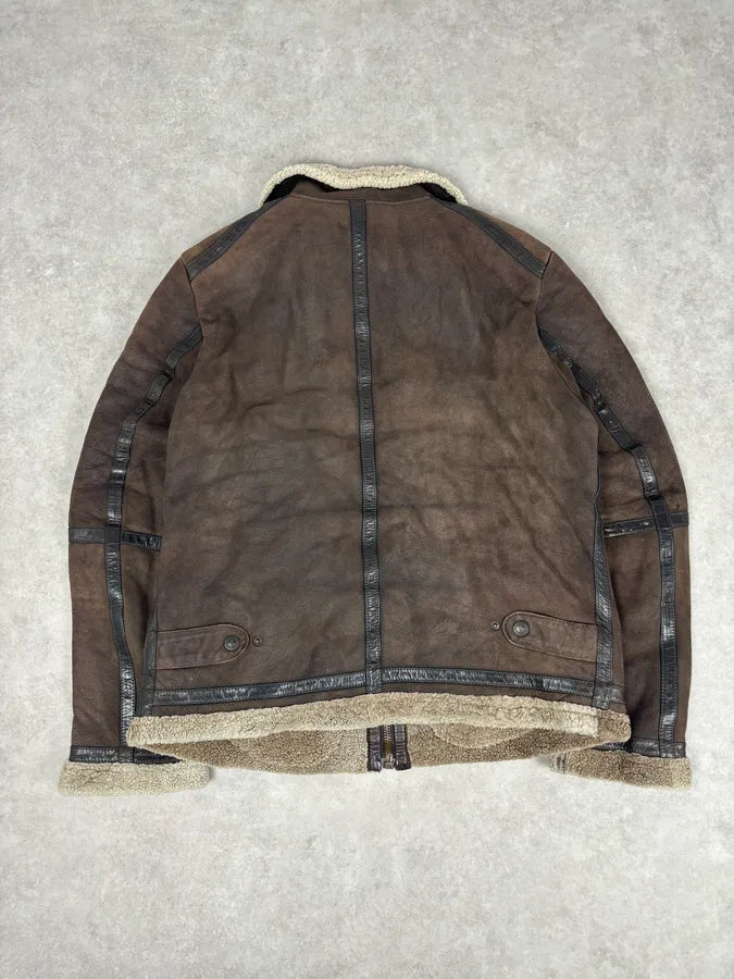 1990s Dolce & Gabbana Brown Shearling Leather Jacket qkpKJgV 4