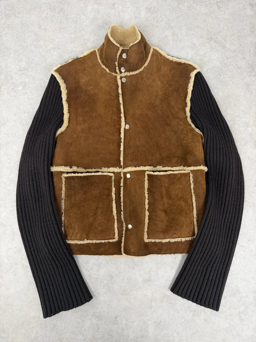 1990s Dolce & Gabbana Brown Shearling Wool Leather Jacket aZmsUUc 0