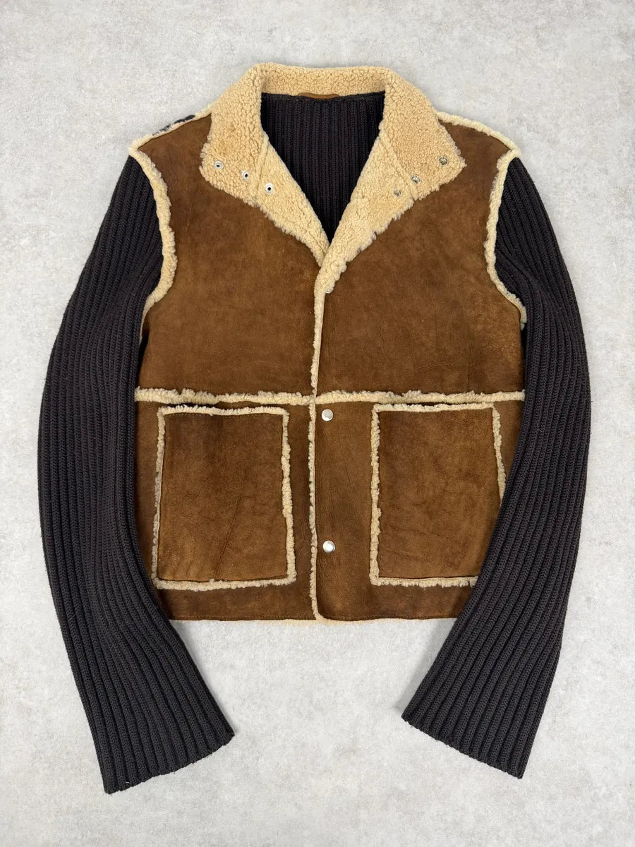 1990s Dolce & Gabbana Brown Shearling Wool Leather Jacket aZmsUUc 1