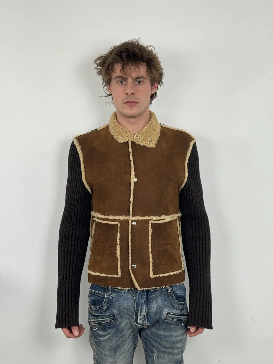 1990s Dolce & Gabbana Brown Shearling Wool Leather Jacket aZmsUUc 2