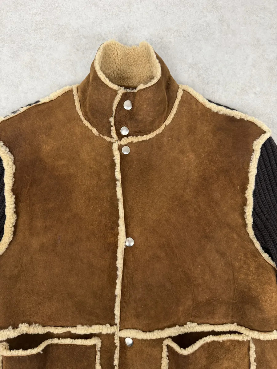 1990s Dolce & Gabbana Brown Shearling Wool Leather Jacket aZmsUUc 5