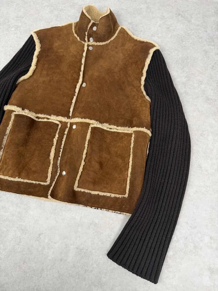 1990s Dolce & Gabbana Brown Shearling Wool Leather Jacket aZmsUUc 6