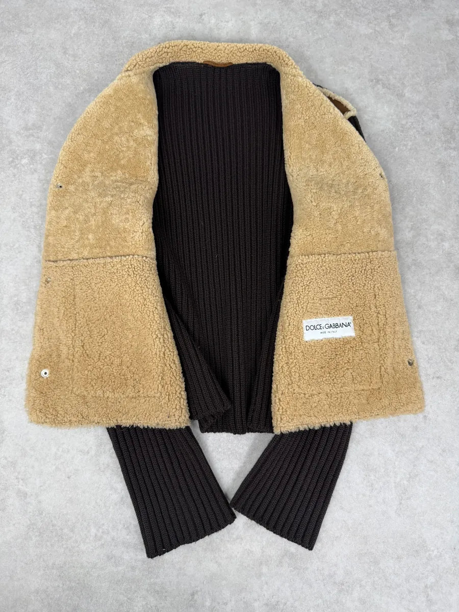 1990s Dolce & Gabbana Brown Shearling Wool Leather Jacket aZmsUUc 7