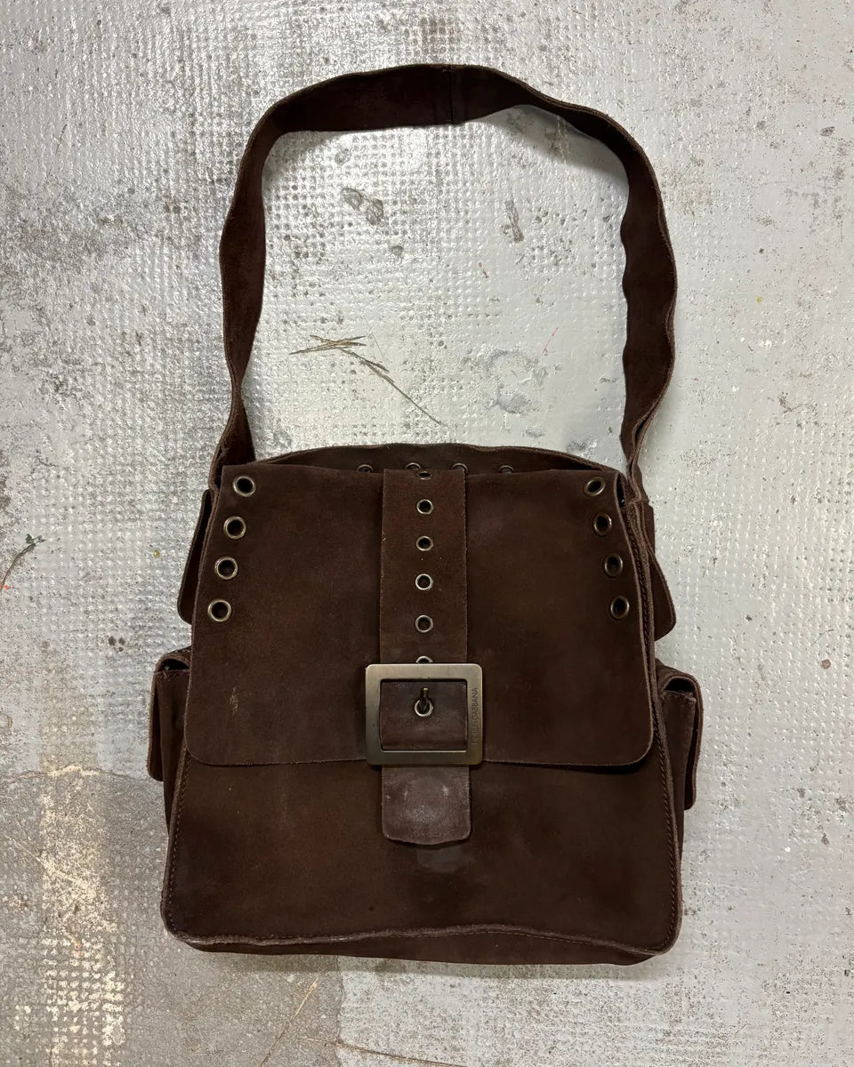 SS2002 Dolce & Gabbana Brown Suede Messenger Eyelet Bag YcLBzIj 0