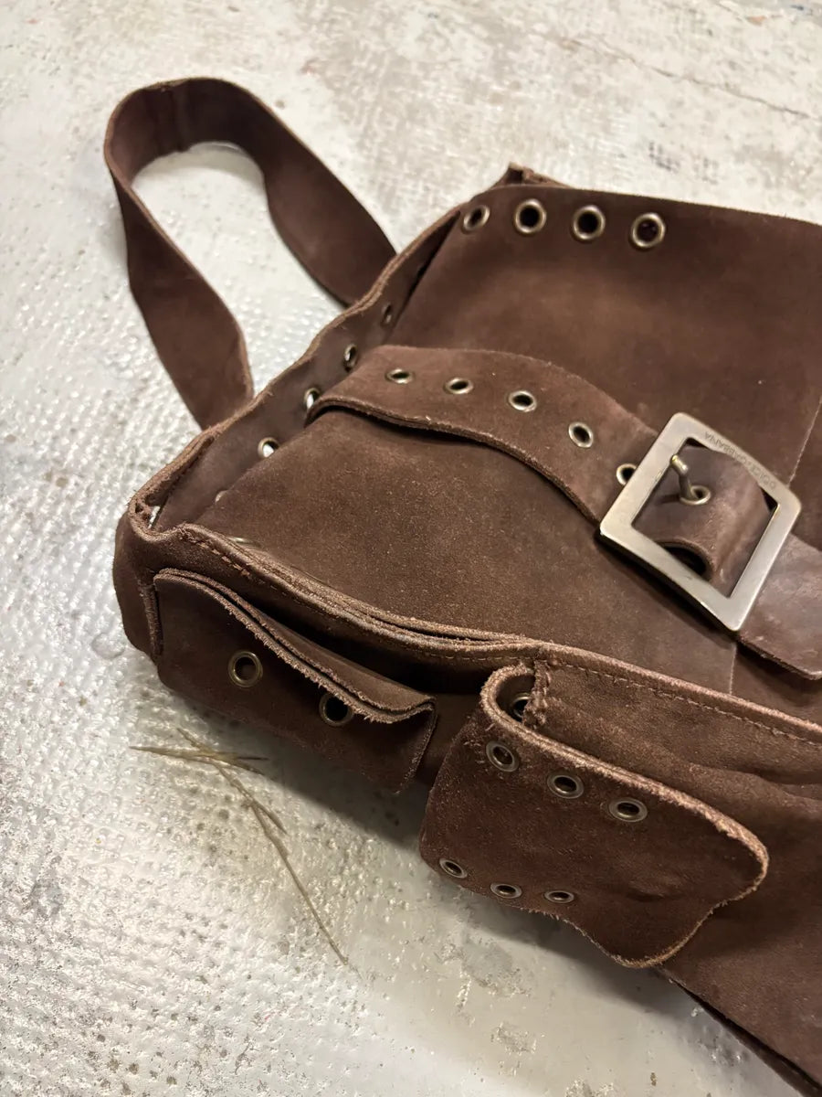 SS2002 Dolce & Gabbana Brown Suede Messenger Eyelet Bag YcLBzIj 4