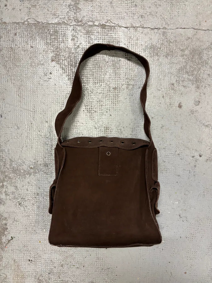 SS2002 Dolce & Gabbana Brown Suede Messenger Eyelet Bag YcLBzIj 5