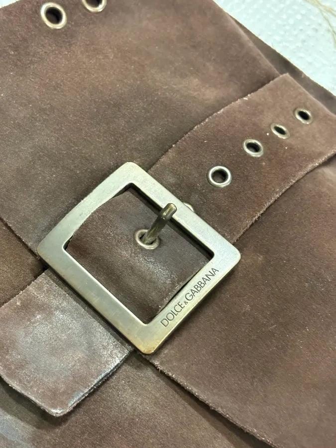 SS2002 Dolce & Gabbana Brown Suede Messenger Eyelet Bag YcLBzIj 3