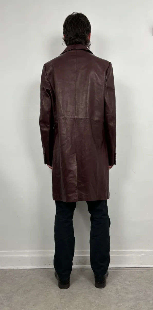 1990s Dolce & Gabbana Burgundy Leather Long Coat  lnIxYhv 2