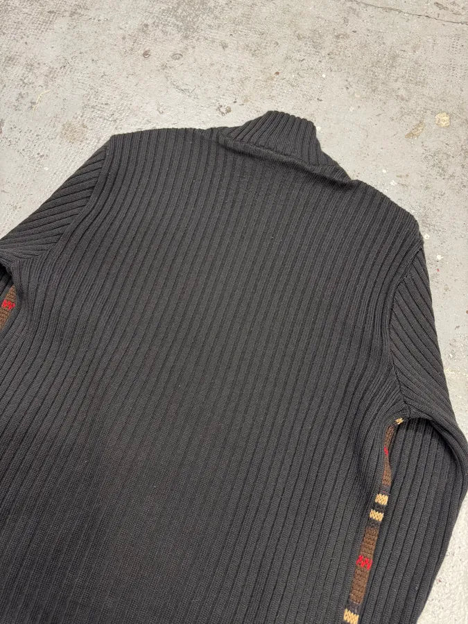 1990s Dolce & Gabbana Checkered Brown Wool Zip-up Sweater LRpHpvp 5
