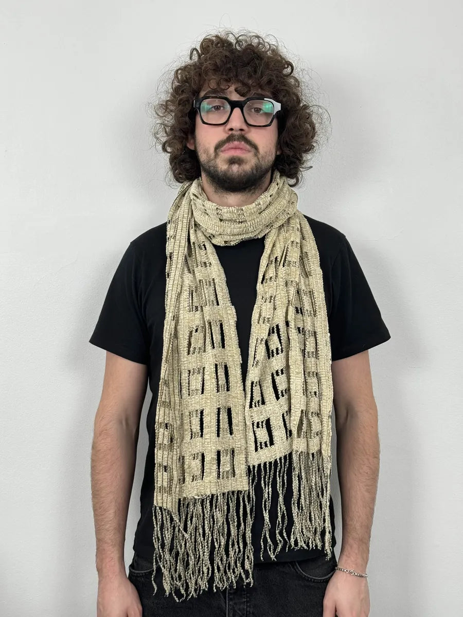 1990s Dolce & Gabbana Creamy Beige Fringe Scarf PgKWXvv 0