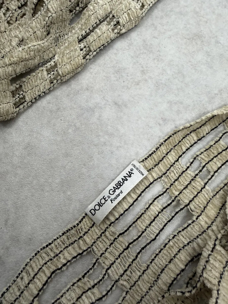 1990s Dolce & Gabbana Creamy Beige Fringe Scarf PgKWXvv 4
