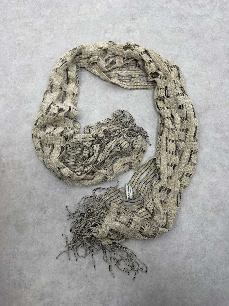 1990s Dolce & Gabbana Creamy Beige Fringe Scarf PgKWXvv 5