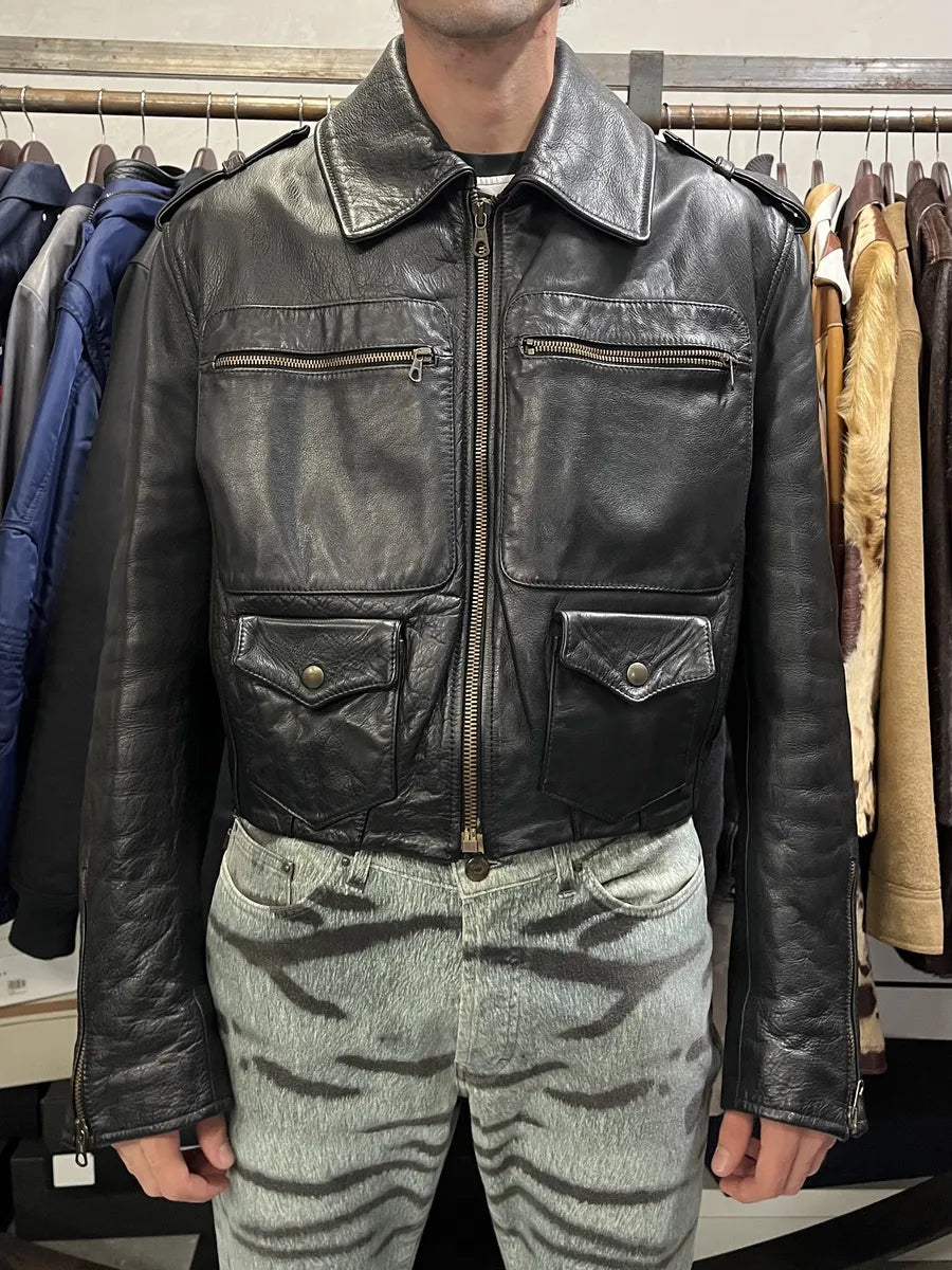 1990s Dolce & Gabbana Cropped Black Leather Premium Jacket NyJqjfT 2