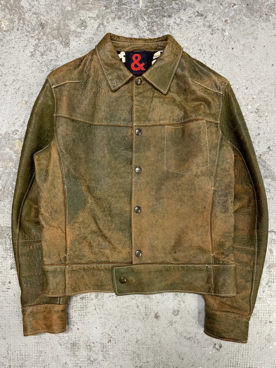 1990s Dolce & Gabbana Eroded Green Buttoned Leather Jacket thudFdI 3