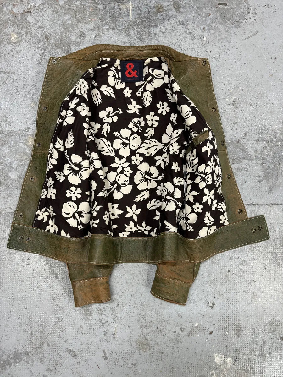 1990s Dolce & Gabbana Eroded Green Buttoned Leather Jacket thudFdI 8