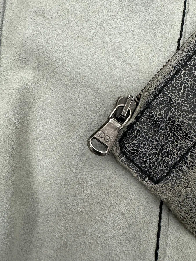 1990s Dolce & Gabbana Grey Eroded Grained Leather Jacket sWqhngK 10