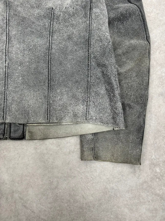 1990s Dolce & Gabbana Grey Eroded Grained Leather Jacket sWqhngK 7