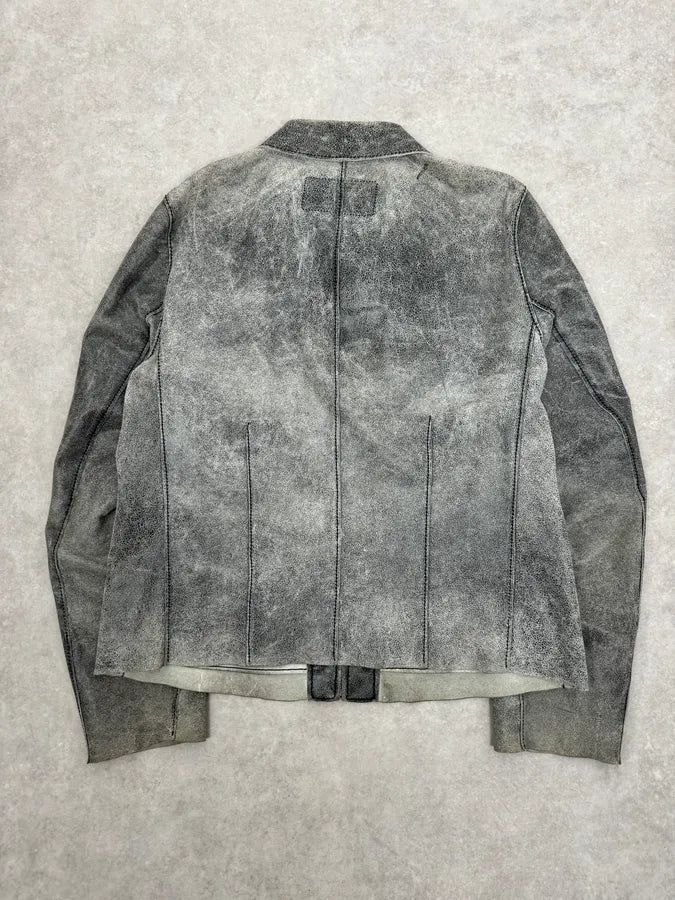 1990s Dolce & Gabbana Grey Eroded Grained Leather Jacket sWqhngK 5