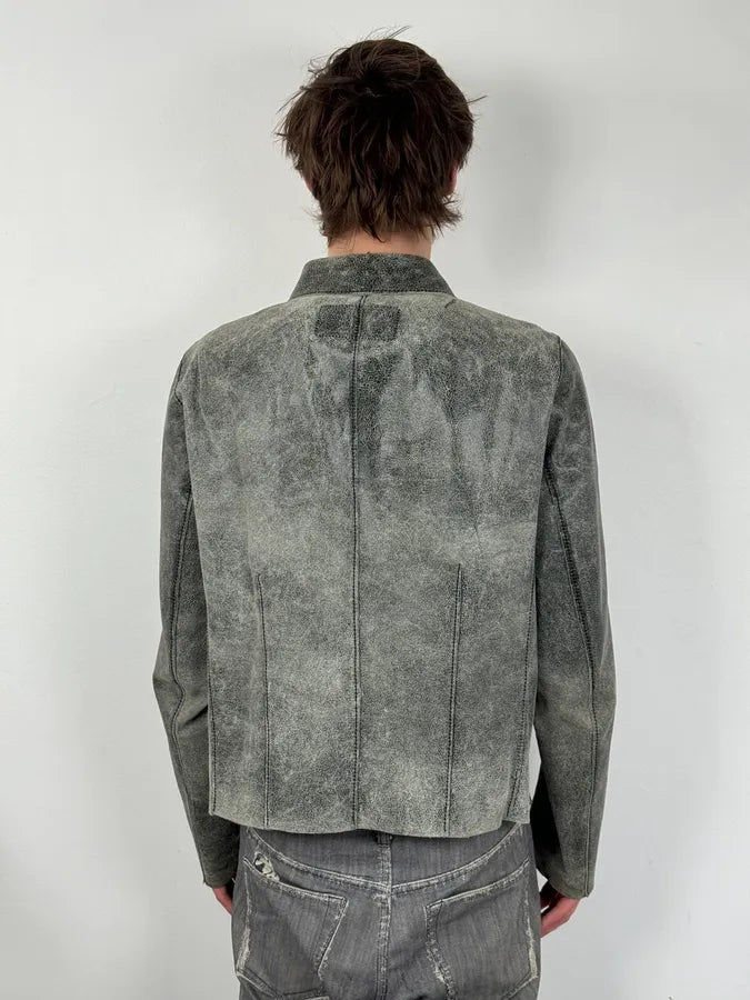 1990s Dolce & Gabbana Grey Eroded Grained Leather Jacket sWqhngK 2